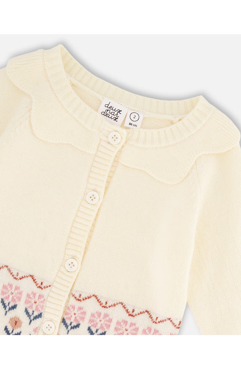 Deux par Deux Baby Girl's Jacquard Knit Cardigan Off White With Flowers, Alternate, color,