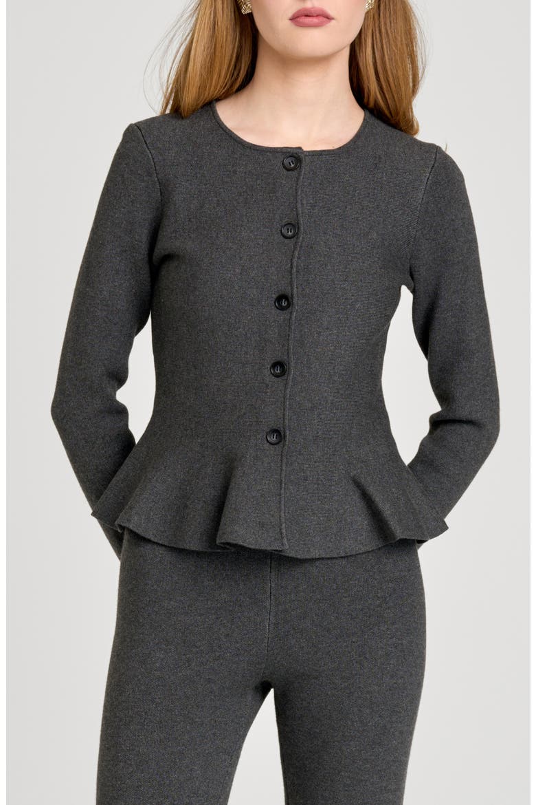 Brooklyn Peplum Cardigan, Main, color, CHARCOAL