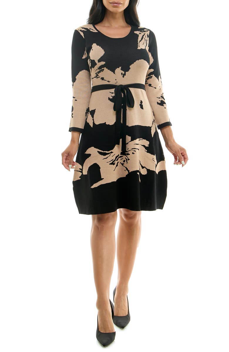 Nina Leonard Jacquard Fit & Flare Sweater Dress, Main, color, 