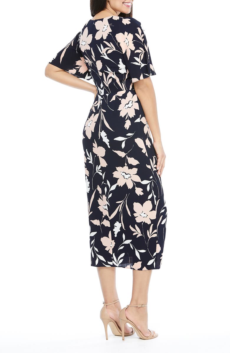 Maggy London Floral Faux Wrap Crepe Midi Dress, Alternate, color,