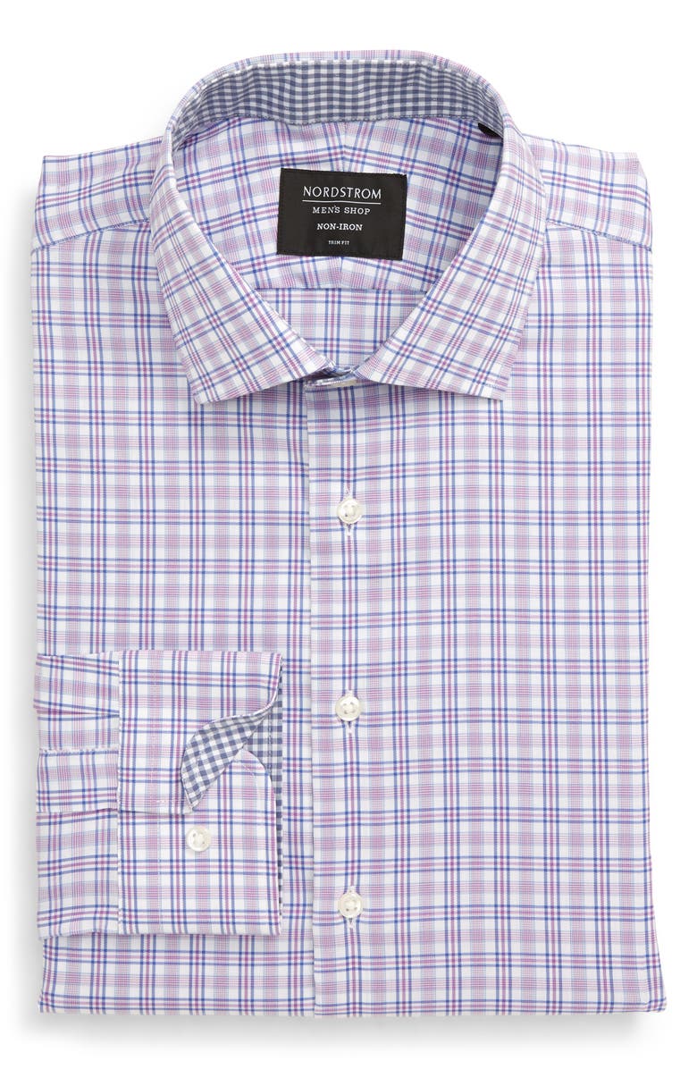 NORDSTROM MEN'S SHOP Trim Fit Non-Iron Stretch Plaid Dress Shirt, Alternate, color, 