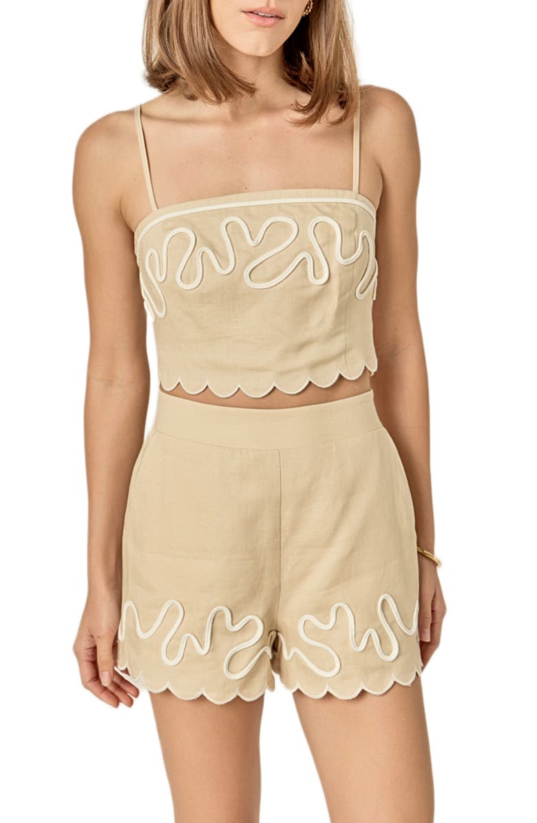 English Factory Wavy Embroidered Crop Camisole, Main, color, Beige/ Off White