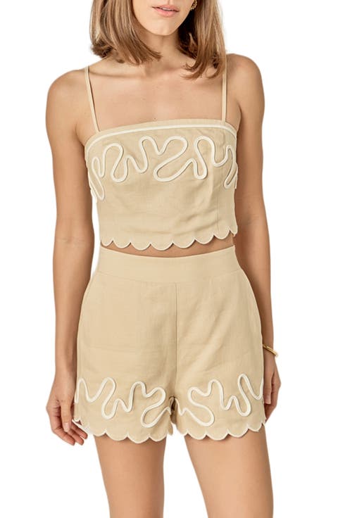 Wavy Embroidered Crop Camisole