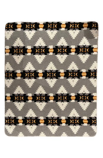 Luxe Faux Shearling Throw Blanket In Grey Print