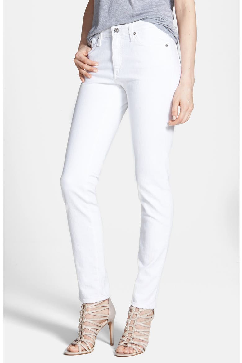 'The Prima' Mid Rise Cigarette Jeans, Main, color, WHITE