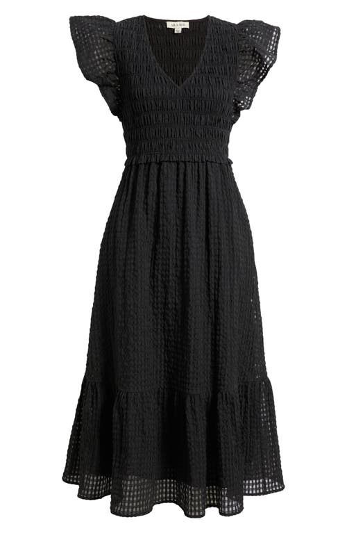 Mila Mae Ruffle Sleeve Textured Plaid Dress In Black