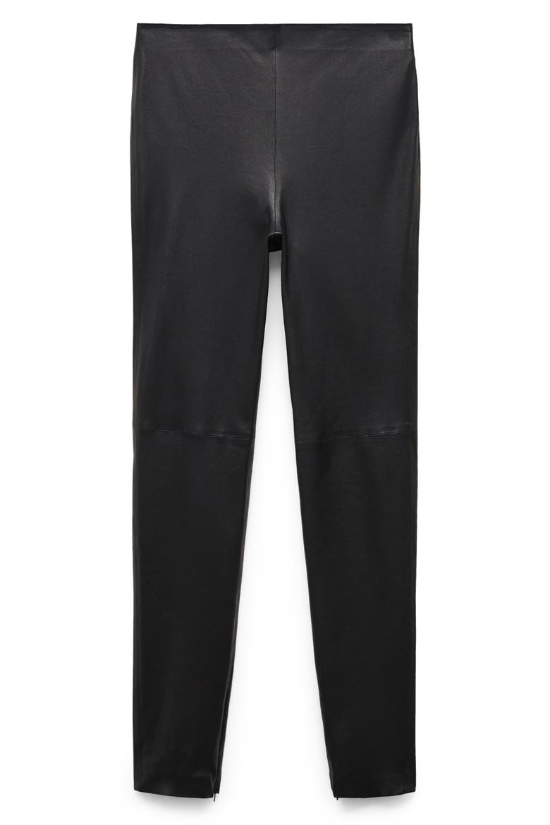 Zip Hem Leather Leggings, Alternate, color, BLACK