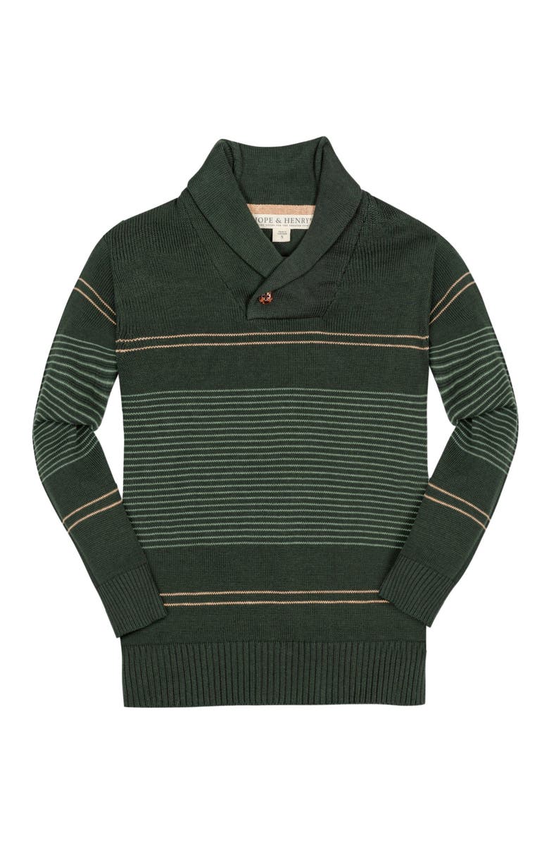 Hope & Henry Kids' Organic Long Sleeve Striped Shawl Collar Sweater, Main, color, Pine And Sage Stripe
