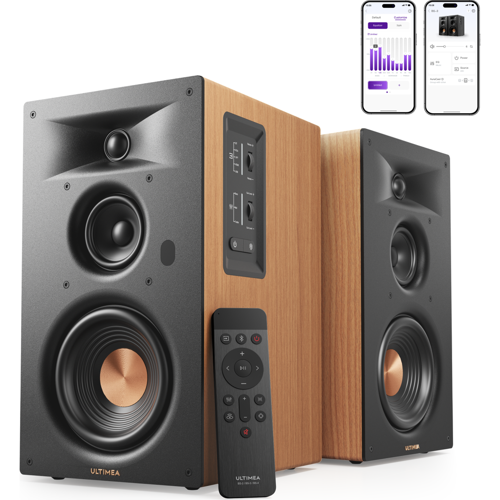 Ultimea BS-3 3-Way Bluetooth Bookshelf Speakers with HDMI ARC, 70W RMS, 5.25" Woofer, App Control in Brown at Nordstrom