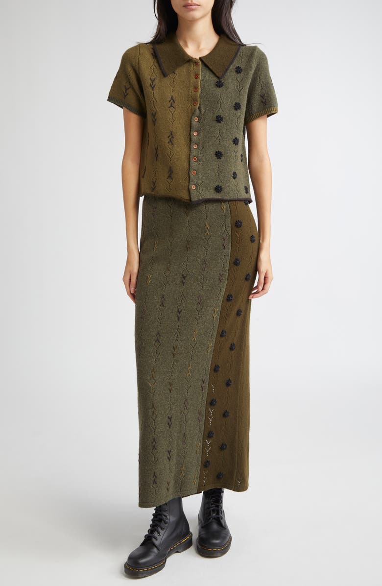 YanYan Daisy Colorblock Short Sleeve Lambswool Cardigan, Alternate, color,