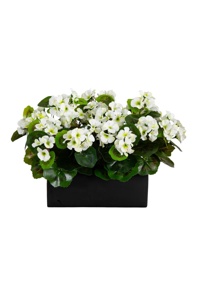 13-in UV Resistant Artificial Geranium in Rectangular Planter, Main, color, White