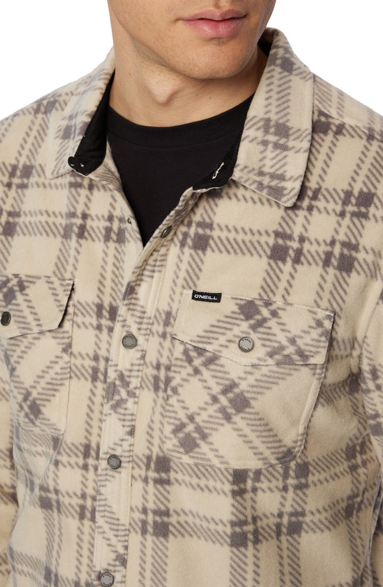 O'Neill Glacier Plaid Fleece Snap-Up Shirt, Alternate, color, Light Khaki