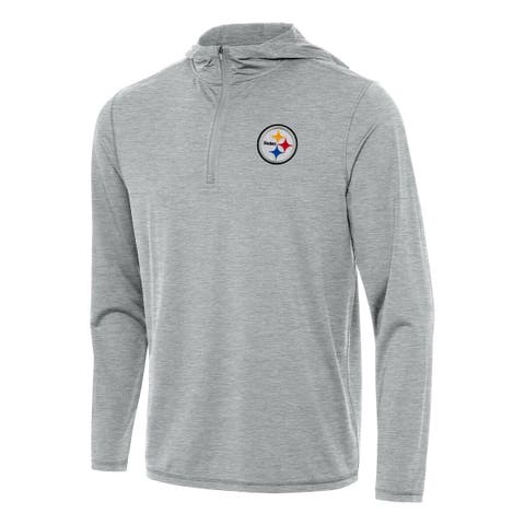 Men's Antigua Heather Gray Pittsburgh Steelers  Tidy Quarter-Zip Pullover Hoodie