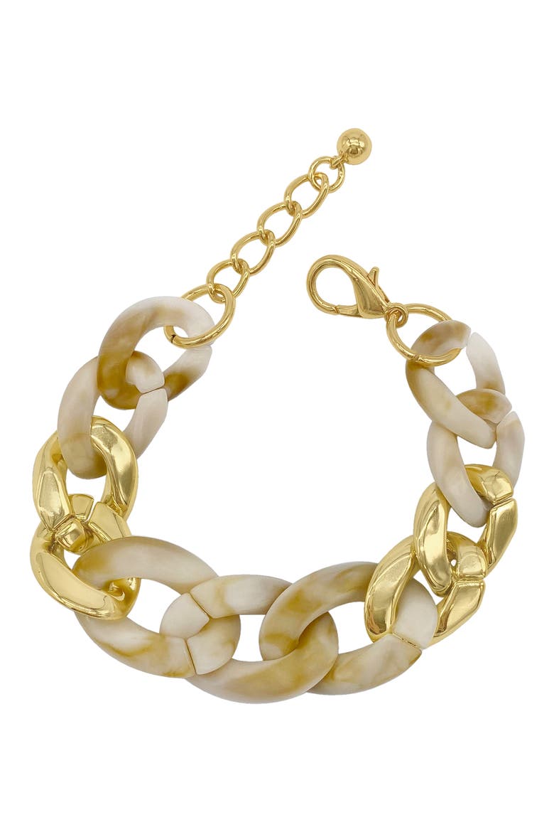 14K Yellow Gold Water Resistant Chain & Resin Link Bracelet, Main, color, GOLD