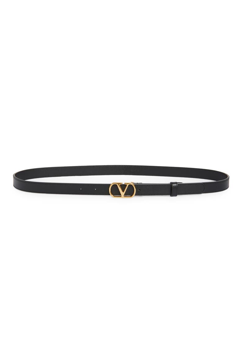 VLOGO Signature Leather Belt, Main, color, BLACK