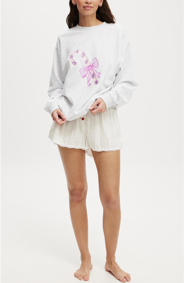 COTTON ON BODY Women's Novelty Sleep Fleece, Alternate, color, Grey Marle Candy Cane Bow