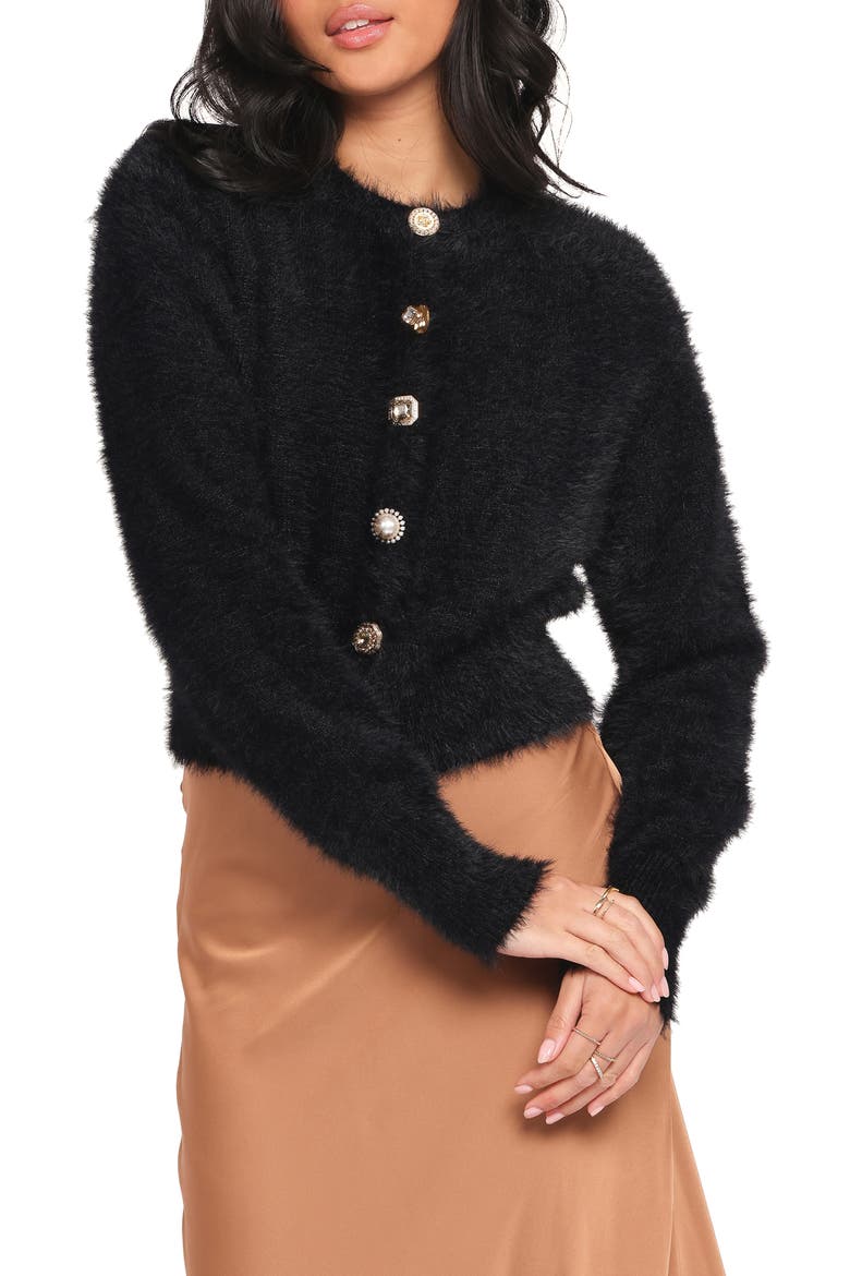Juntie Eyelash Knit Cardigan, Main, color, BLACK