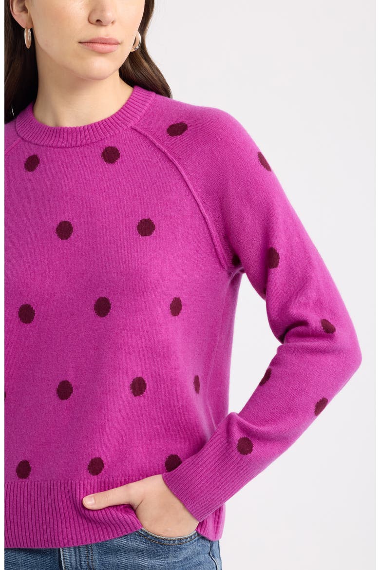 Wool & Cashmere Intarsia Crewneck Sweater, Alternate, color, PINK ASTER POLKA DOT