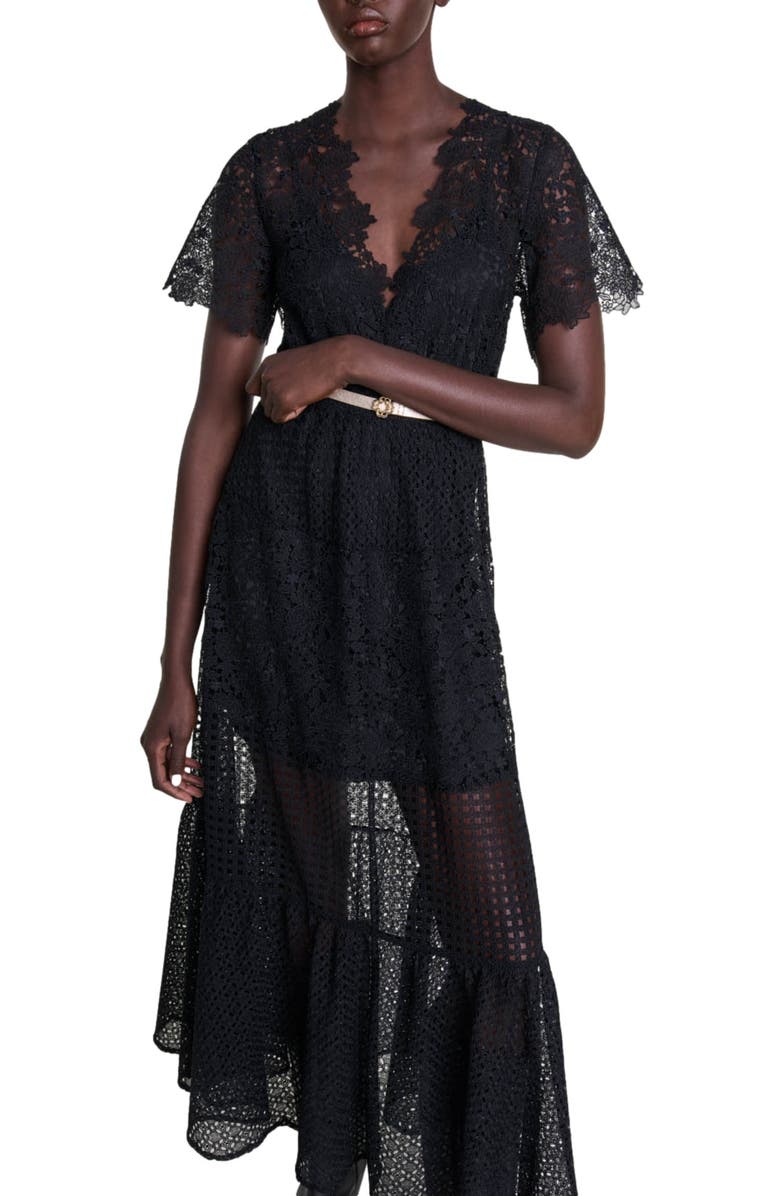 maje Lace maxi dress, Main, color, 