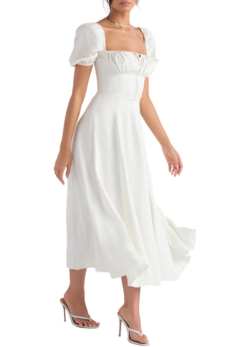 HOUSE OF CB Tallulah Puff Sleeve Midi Dress, Alternate, color, White