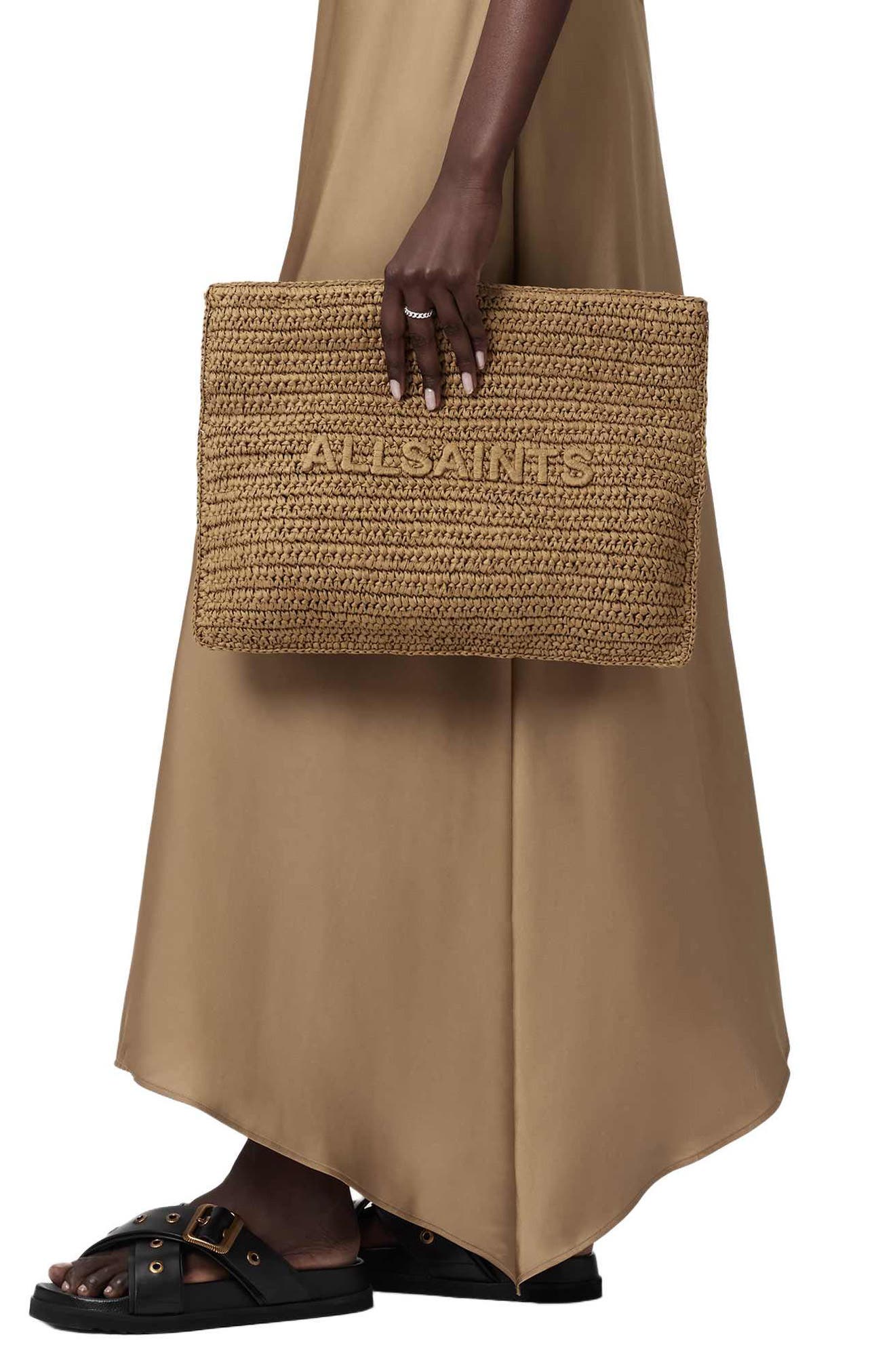 AllSaints Large Bettina Woven Clutch, Alternate, color, Biscuit Brown