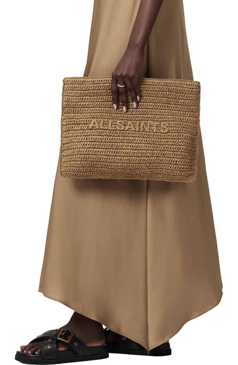 AllSaints Large Bettina Woven Clutch, Alternate, color, Biscuit Brown