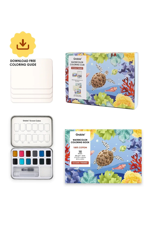 Ocean Themed Watercolor Coloring Club Box