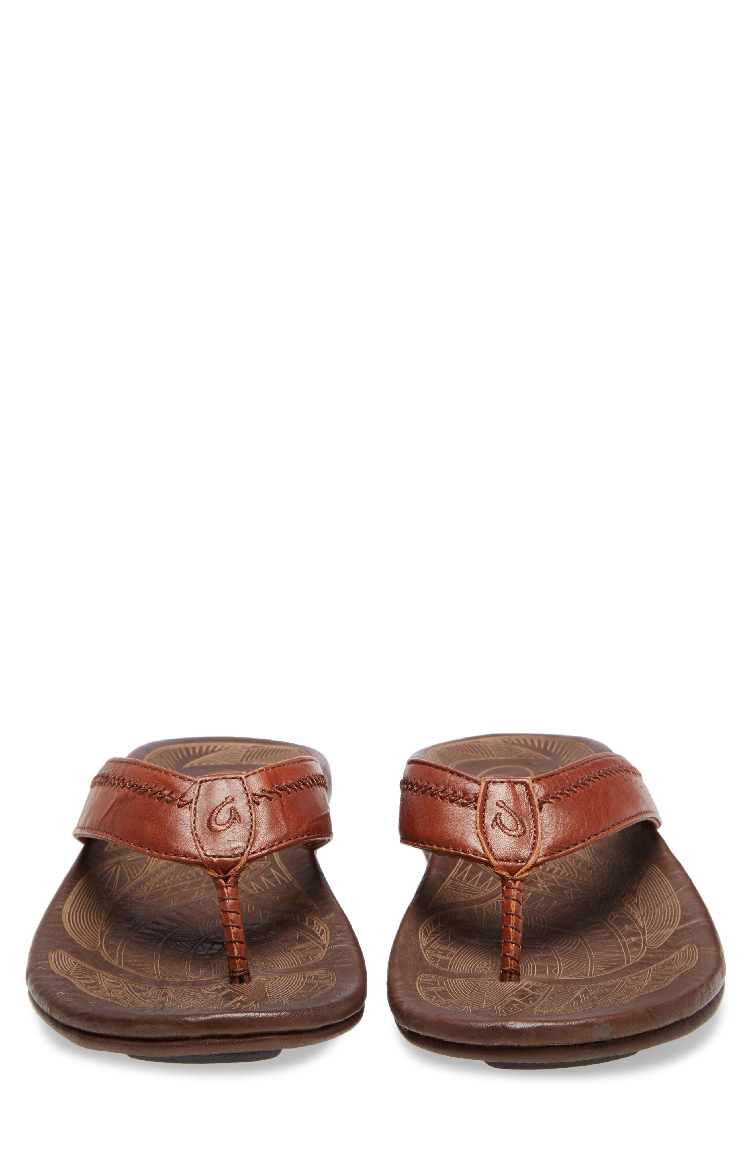 Hiapo Flip Flop, Alternate, color, RUM/ DARK WOOD LEATHER