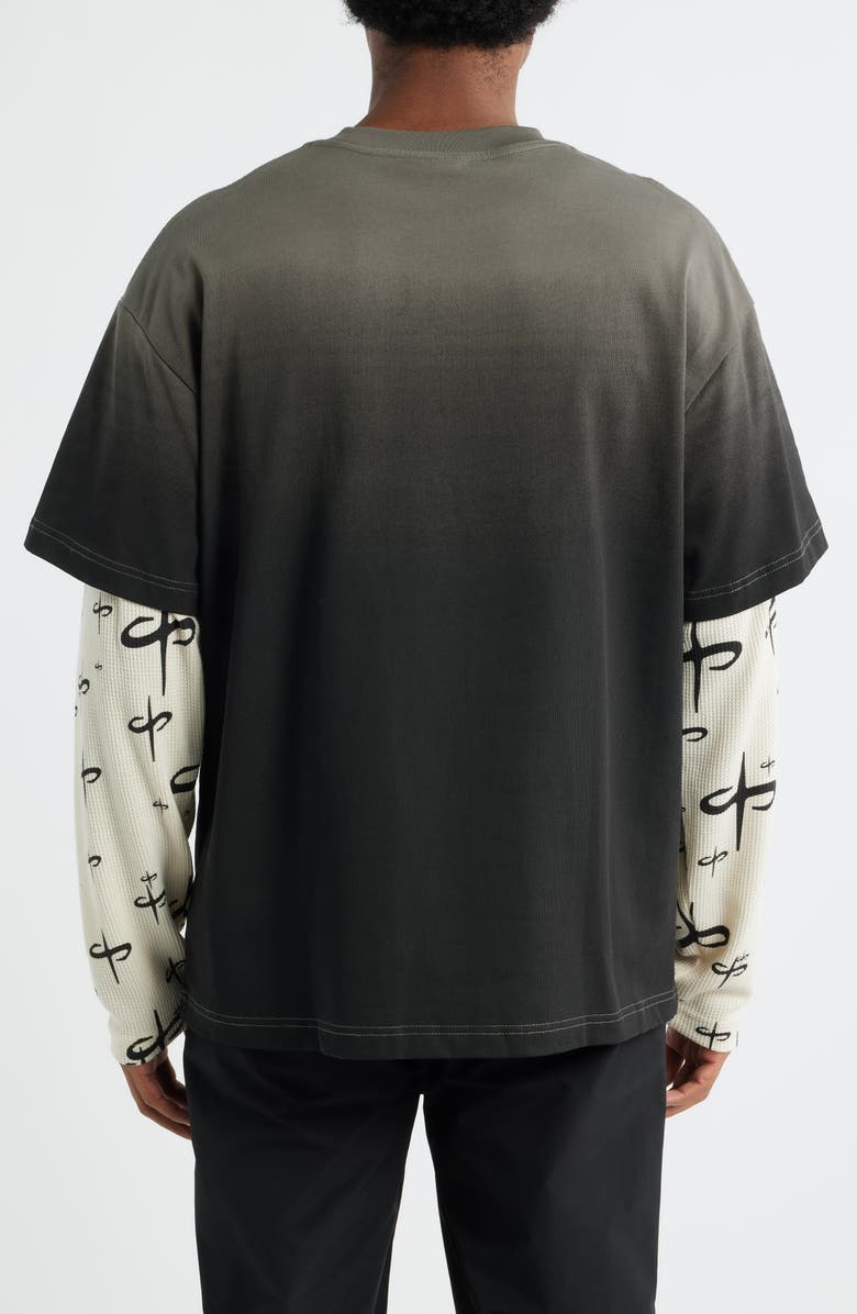 SANTO STUDIO Ispica Long Sleeve Cotton Layered Look T-Shirt, Alternate, color, Charcoal