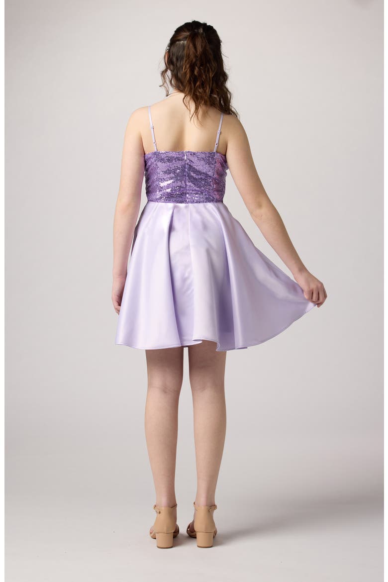 Sequin and Satin Party Dress in Longer Length, Alternate, color, LILAC