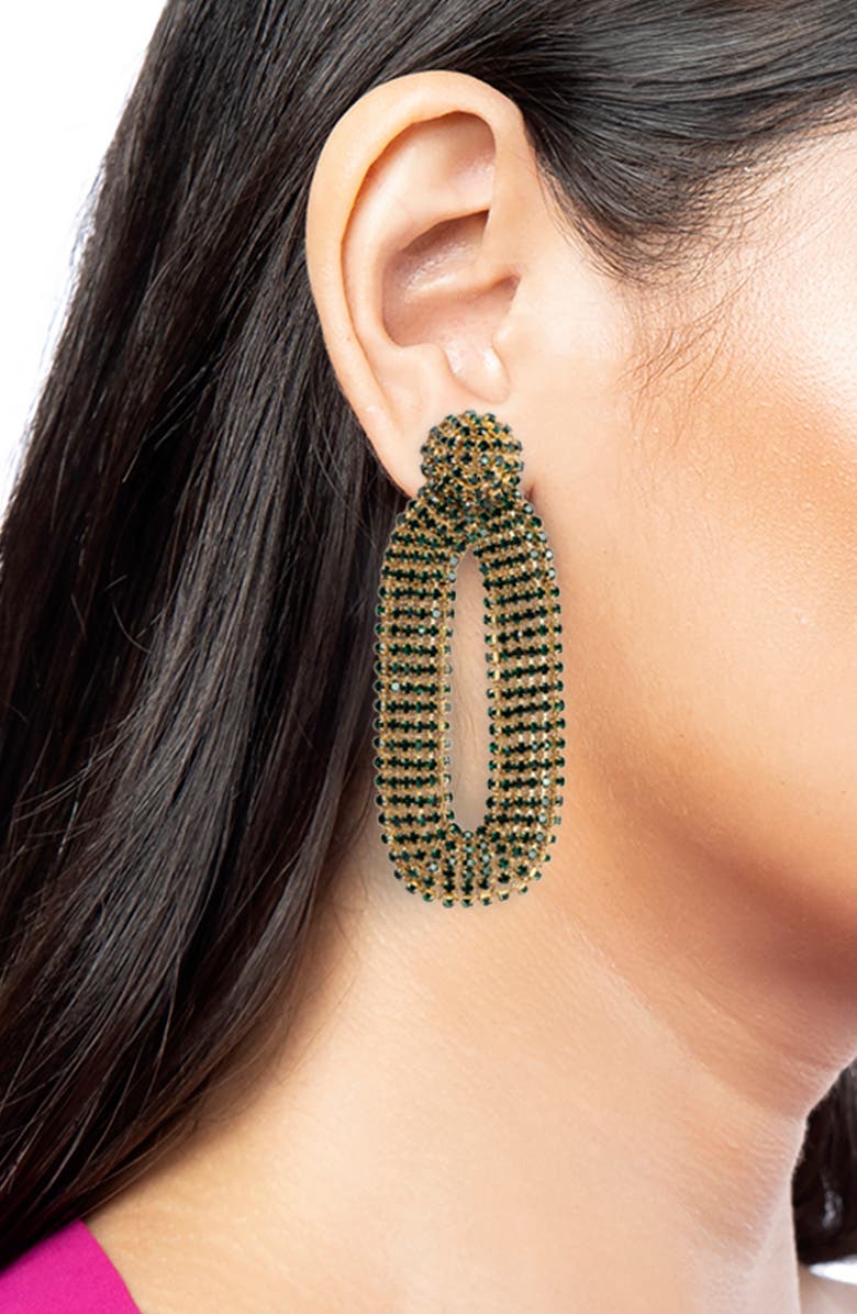 Deepa Gurnani Shyna Crystal Drop Earrings, Alternate, color, Emerald