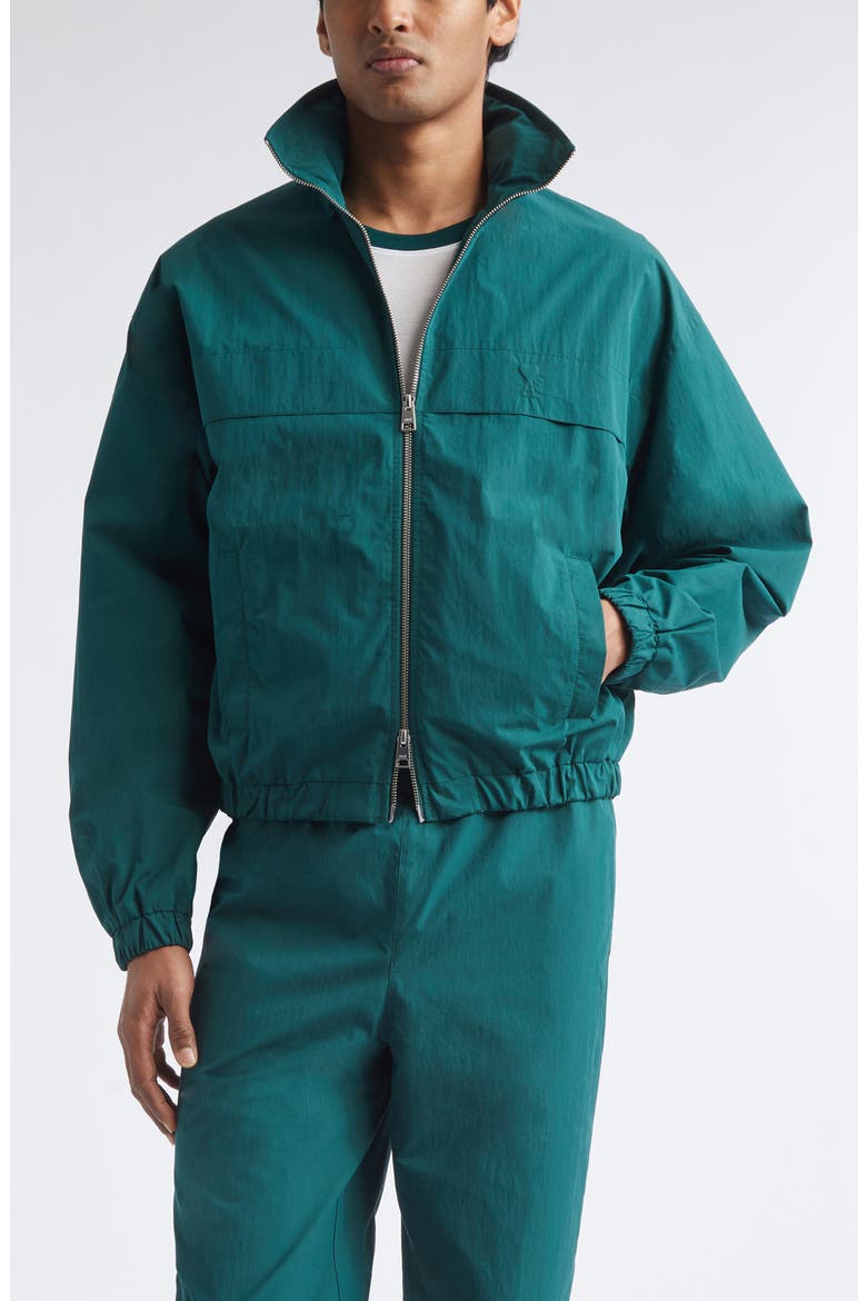 Embossed Ami de Coeur Water Repellent Windbreaker Jacket, Main, color, VERT SAPIN