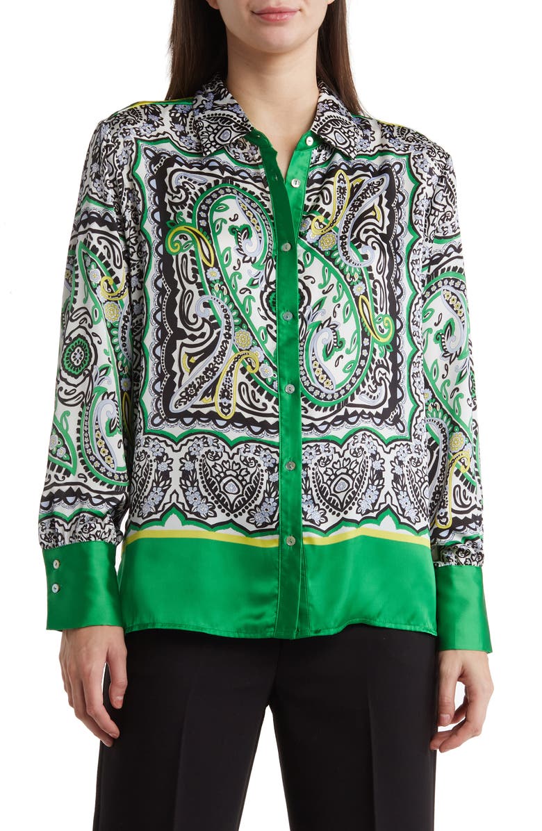 INDUSTRY REPUBLIC CLOTHING Paisley Colorblock Long Sleeve Button-Up Blouse, Main, color, 