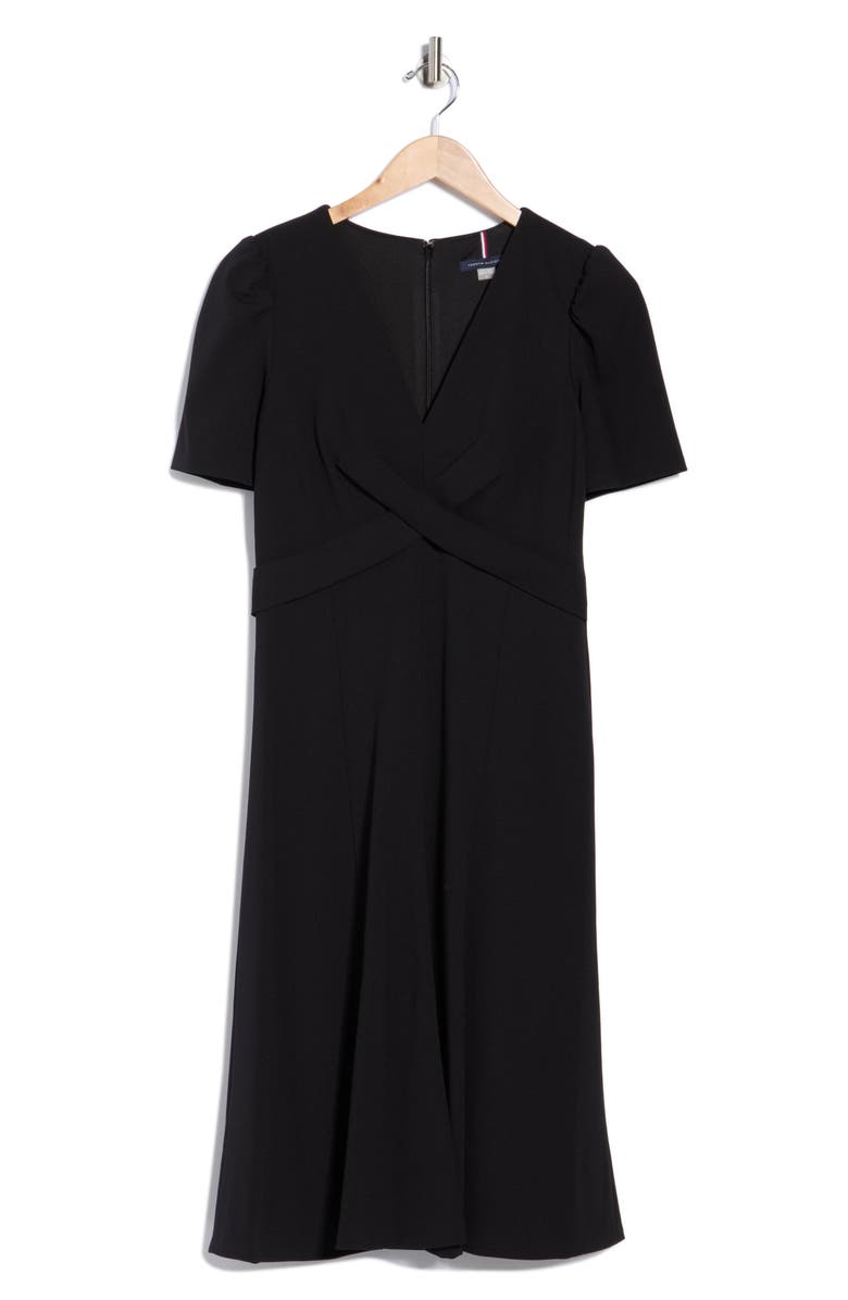 Tommy Hilfiger Crossover Scuba Fit and Flare Midi Dress, Alternate, color, Black