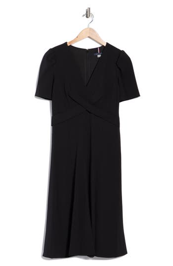 Tommy Hilfiger Crossover Scuba Fit And Flare Midi Dress In Black