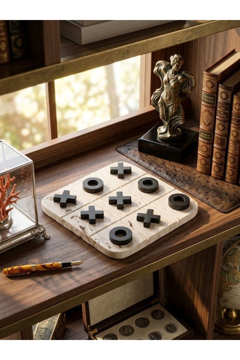 Monty Marble Tic Tac Toe Set, Alternate, color, Beige