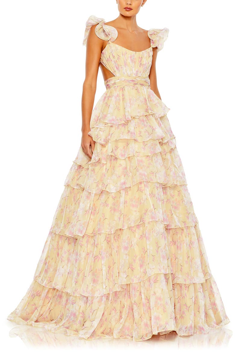 Sleeveless Floral Cutout Ballgown, Main, color, BUTTERCREAM