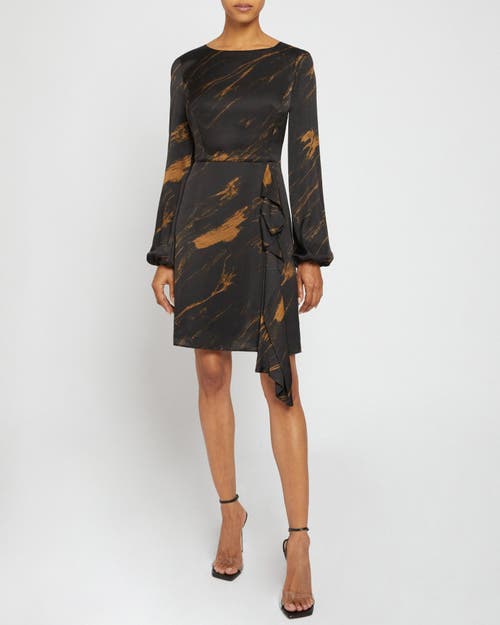 Santorelli Malia Long Sleeve Dress With Side Ruffle Panel In Black