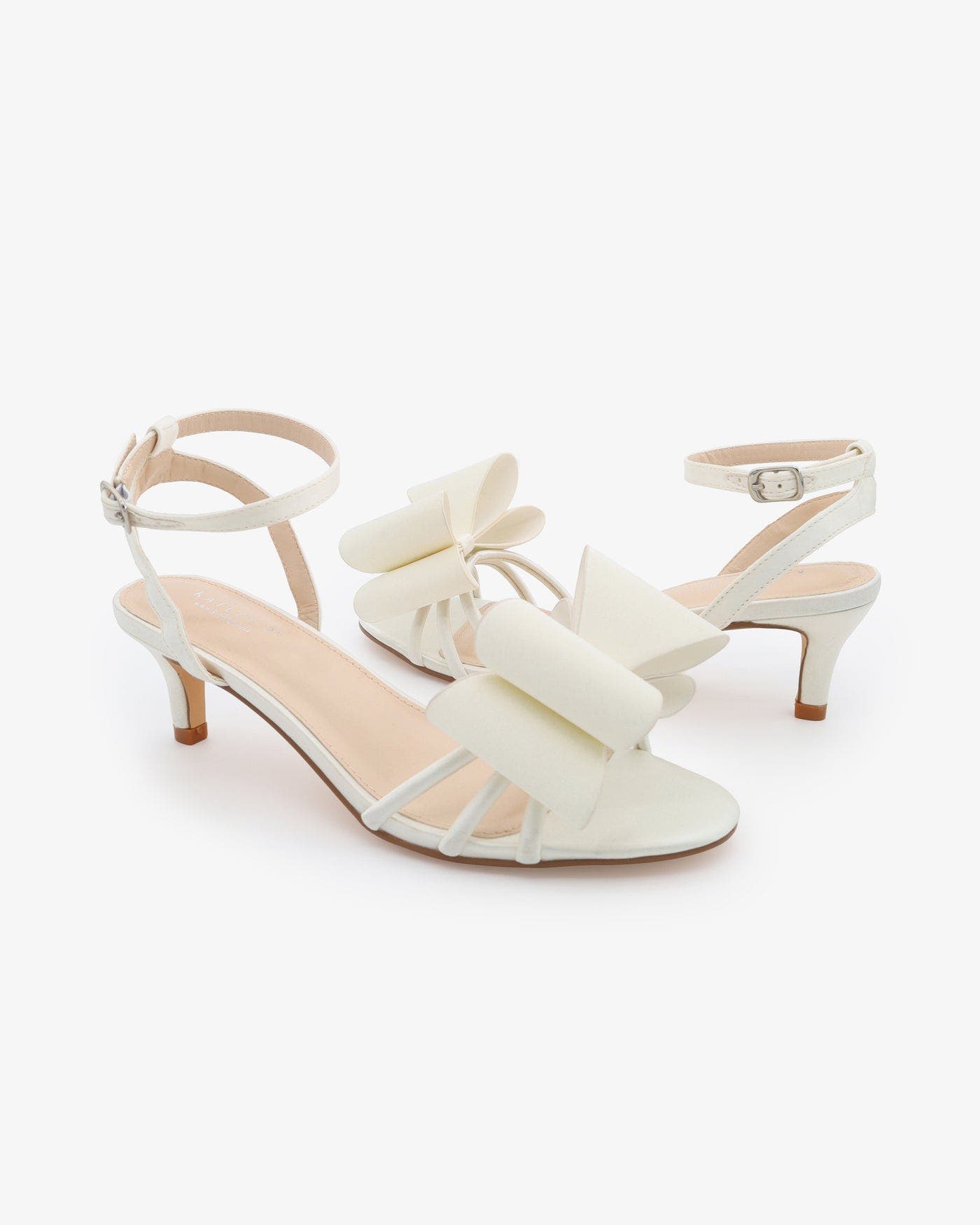 Sylvia Satin Strappy Kitten Heel Sandals with Front Tuxie Bow, Alternate, color, Ivory