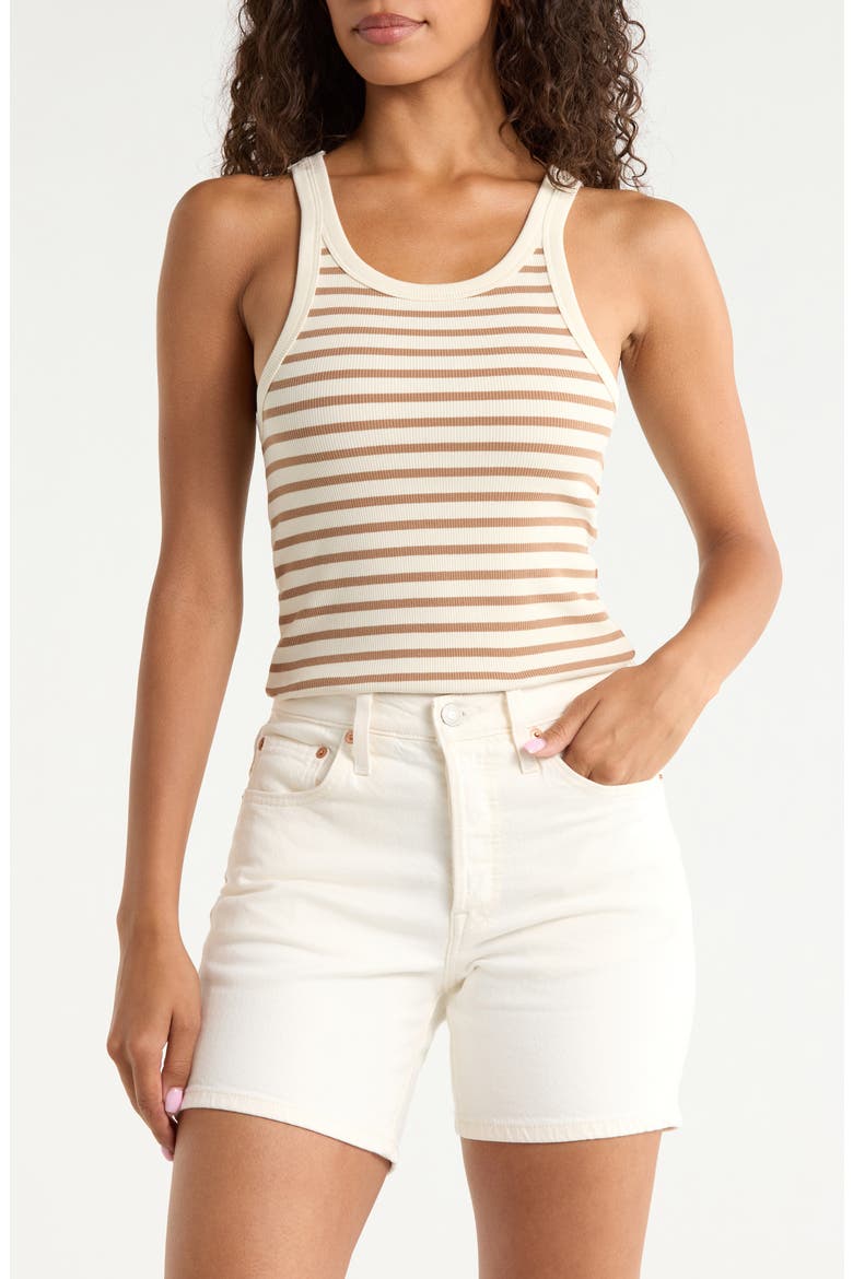 Surfside Stripe Stretch Organic Cotton Rib Tank, Main, color, WOODSMOKE STRIPE