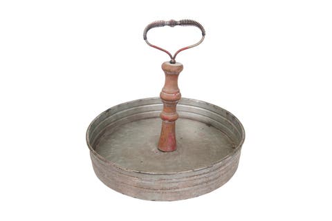 Round Metal & Wood Tray with Handle