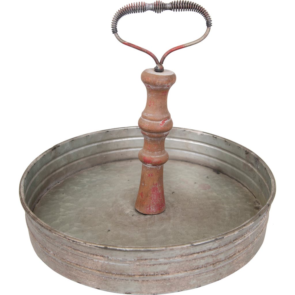 Storied Home Round Metal & Wood Tray With Handle In Silver