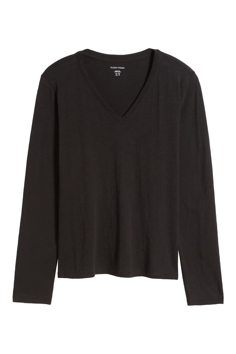 Easy V-Neck Long Sleeve Organic Cotton T-Shirt, Alternate, color, BLACK