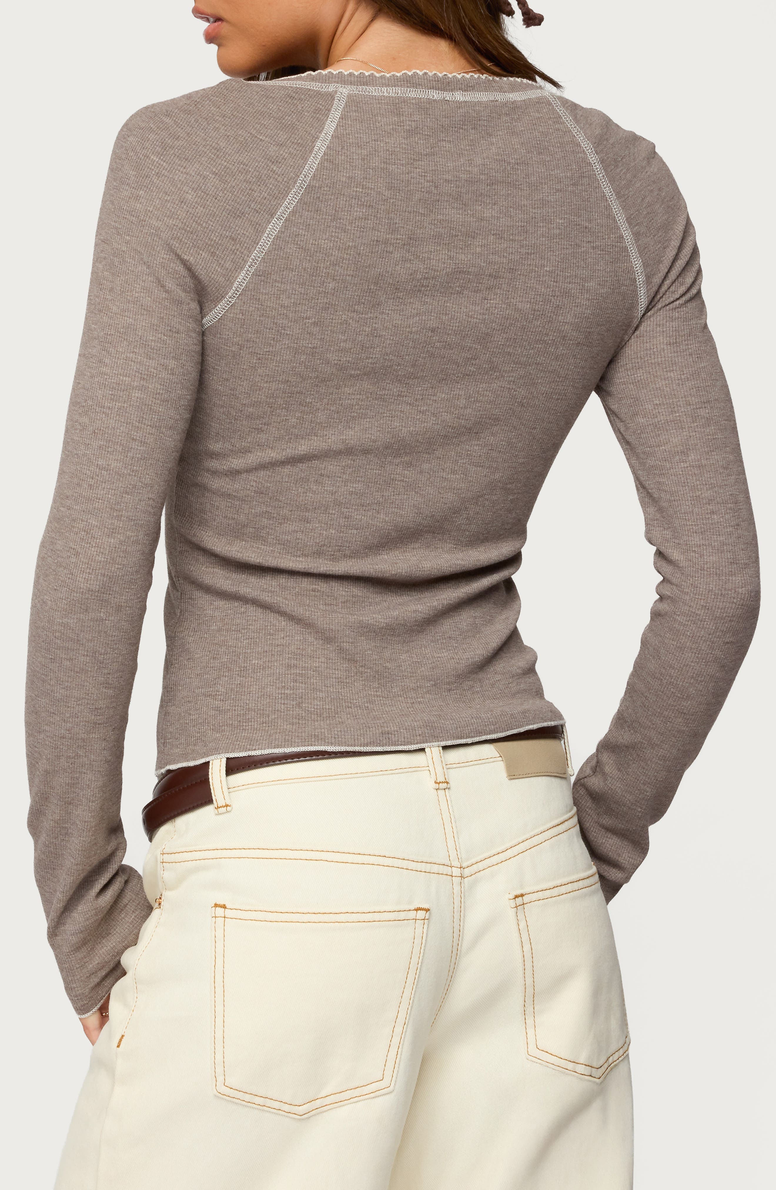 Ensley Contrast Stitch Henley Top - image 2