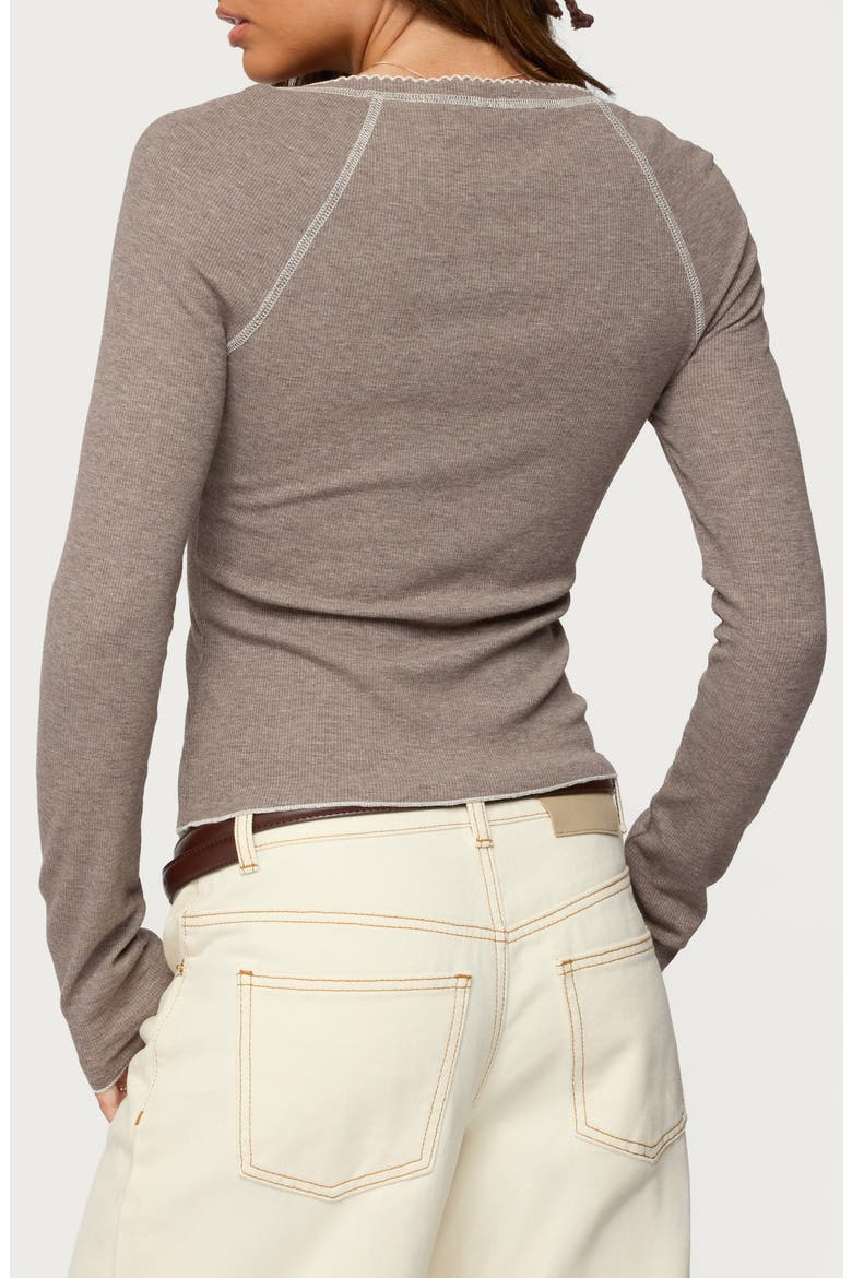 Ensley Contrast Stitch Henley Top, Alternate, color, BROWN