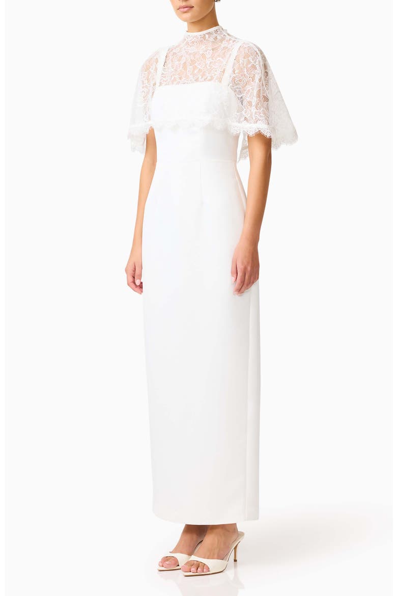 Kelly Lace Cape Gown, Alternate, color, WHITE