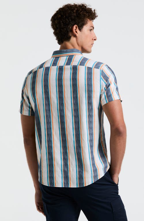 Original Penguin Crinkle Stripe Short Sleeve Button-up Shirt In Blue Wing Teal
