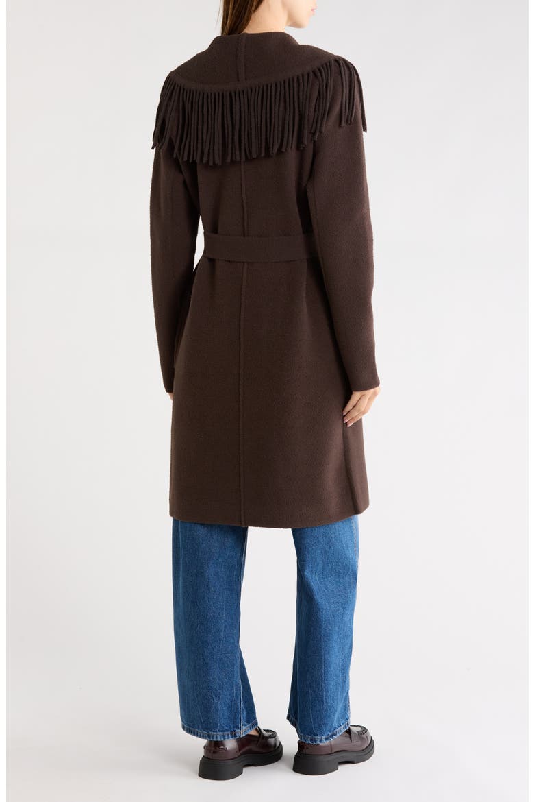 Fringe Shawl Collar Wrap Coat, Alternate, color, ESPRESSO