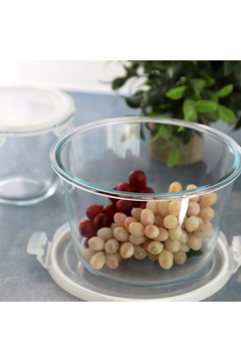 4 Piece Glass Round Storage Container Set Snap Lids, Alternate, color, Clear