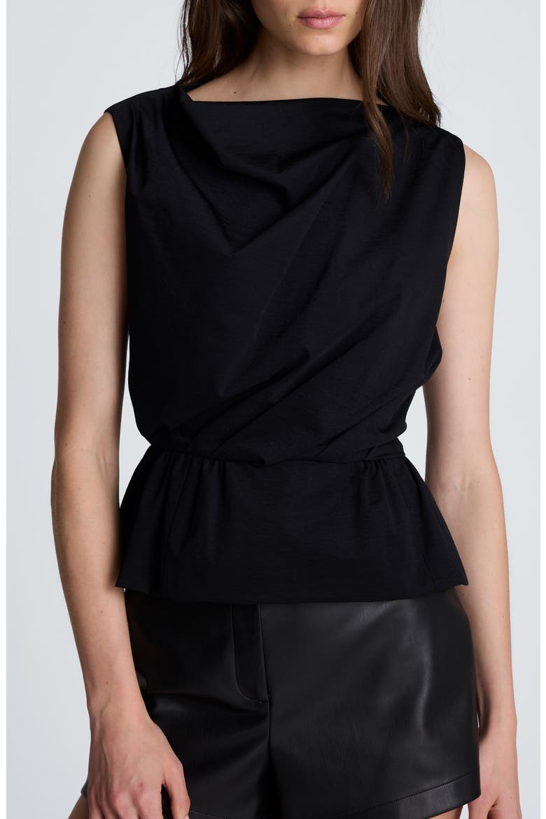Pleated Cowl Neck Peplum Top, Main, color, BLACK